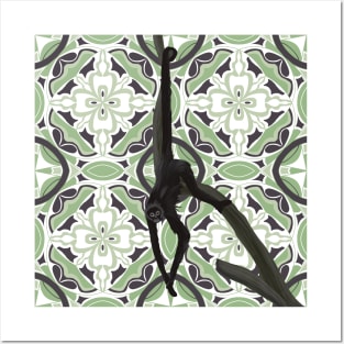 Exotic Spider Monkey on Tile Pattern Posters and Art